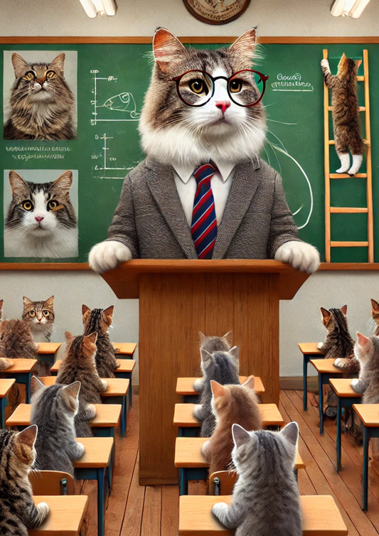 Reispapier für Decoupage, Katzenlehrerin unterrichtet kleine Kätzchen, vollständige Kat.-Nr. 2808