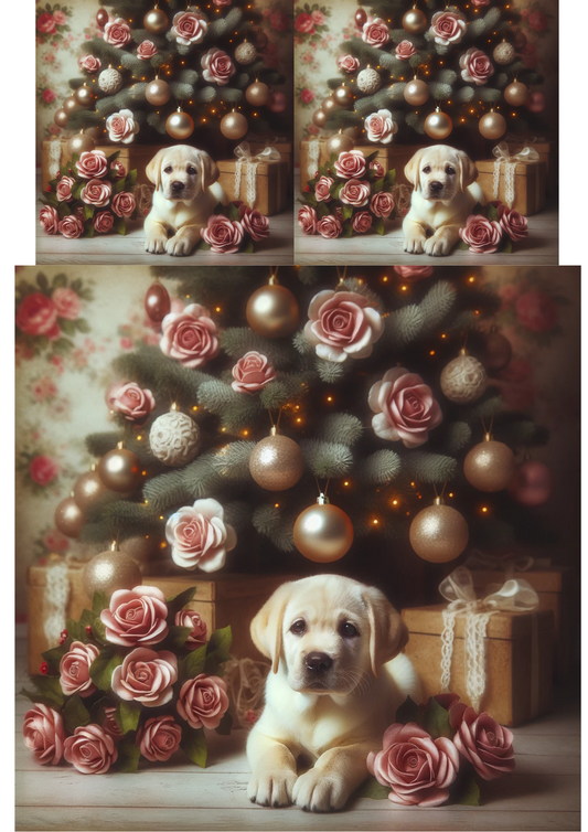 Reispapier für Decoupage Labrador Weihnachtsbaum Collage Katze Nr. 755