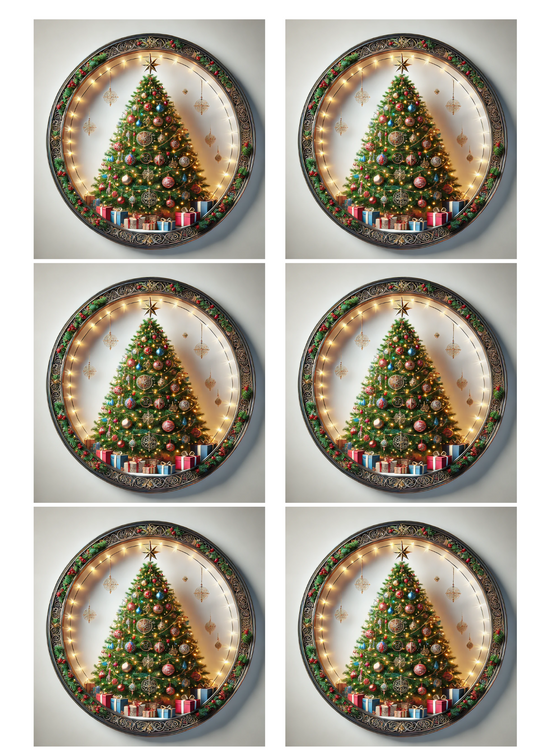 Rice Paper for Decoupage Christmas Tree Ovals Collage Cat. No. 1496