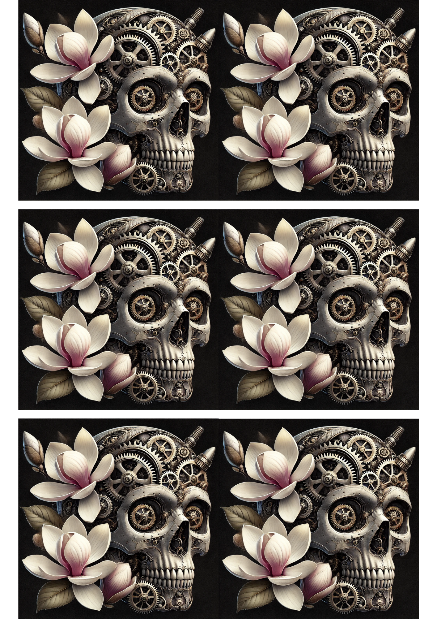 Reispapier für Decoupage Totenkopf und Magnolien Steampunk Collage Kat. Nr. 2811