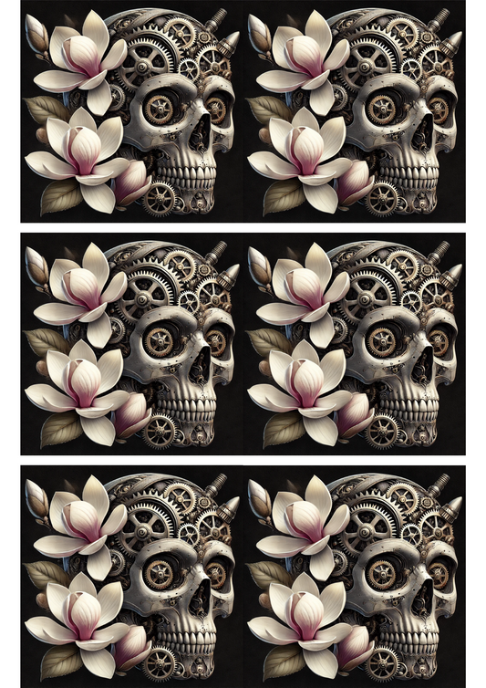 Reispapier für Decoupage Totenkopf und Magnolien Steampunk Collage Kat. Nr. 2811