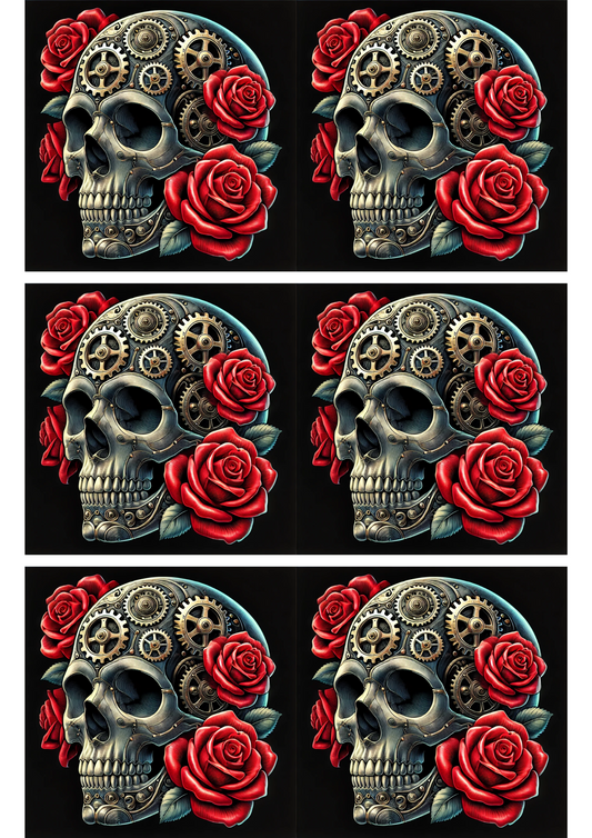 Reispapier für Decoupage Totenkopf und Rosen Steampunk Collage Kat. Nr. 2813