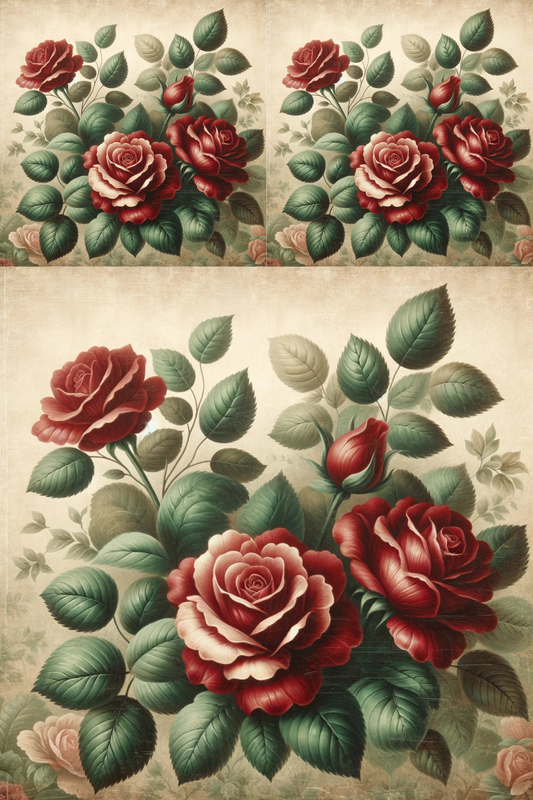 Reispapier für Decoupage Rote Rosen Vintage Kat. Nr. 21