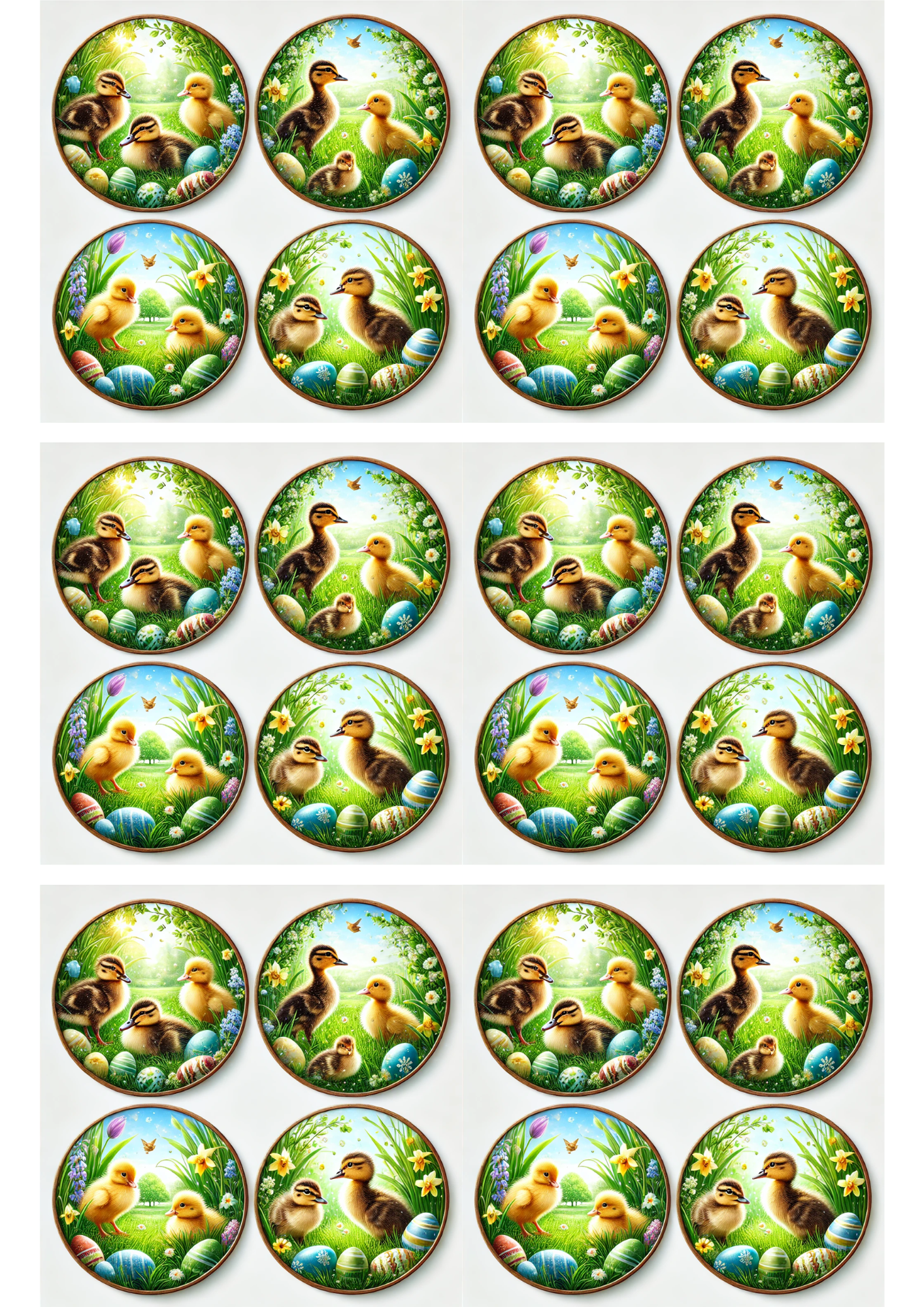 Reispapier für Decoupage Osterküken in Kreisen 2 Collage Kat. Nr. 2985
