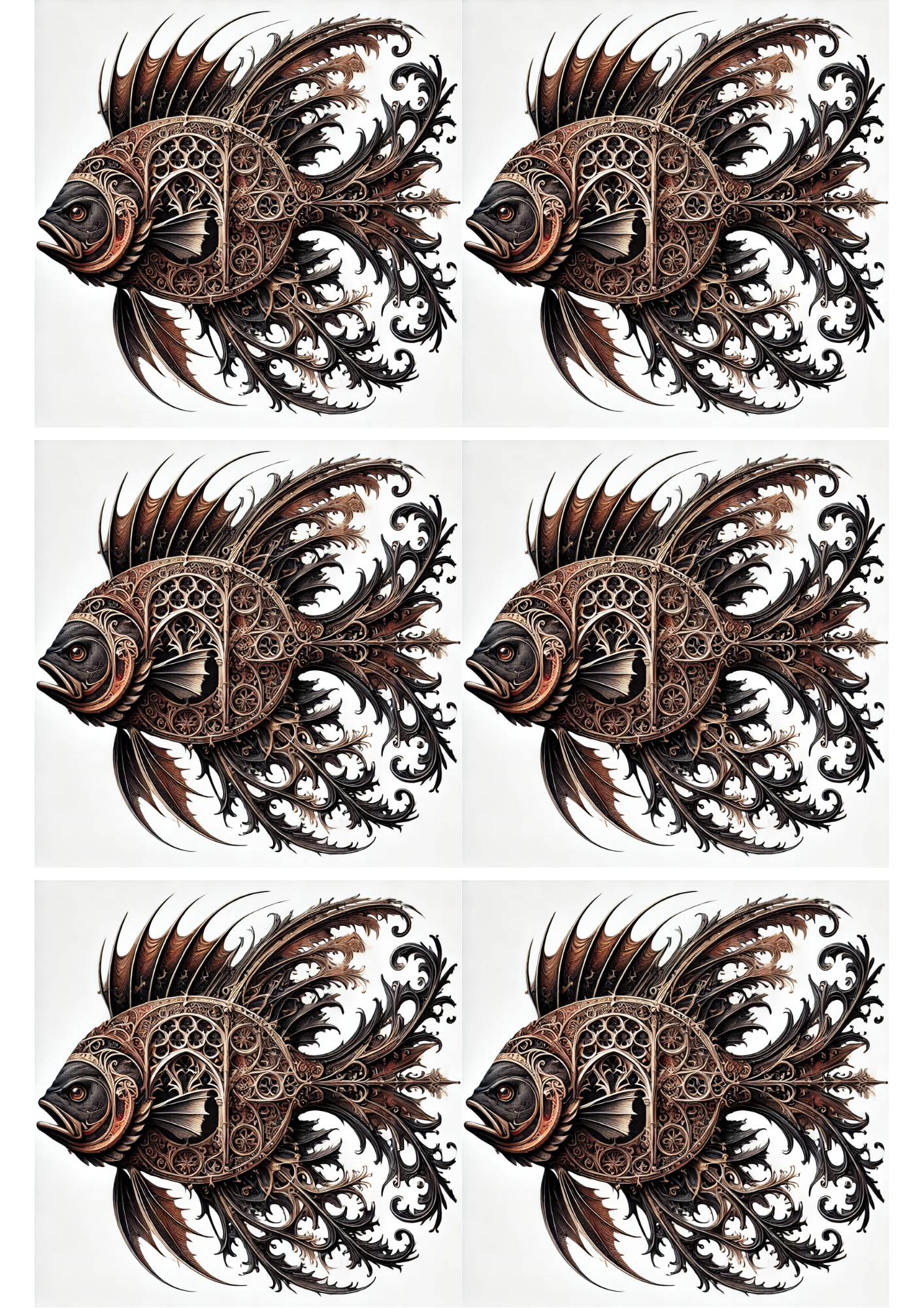 Reispapier für Decoupage Fischcollage im gotischen Stil Kat. Nr. 1888