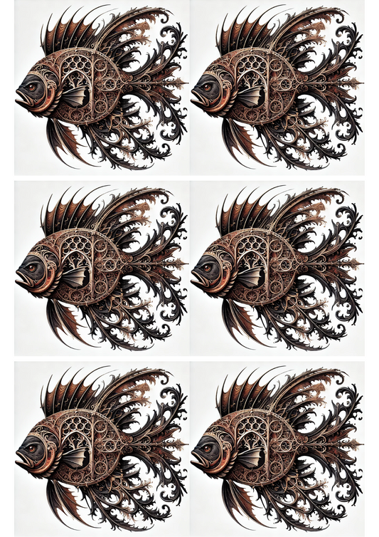 Reispapier für Decoupage Fischcollage im gotischen Stil Kat. Nr. 1888
