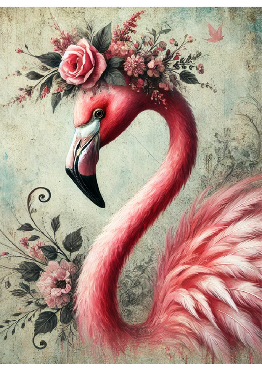 Rice Paper for Decoupage Flamingo in Wreath Full Cat. No. 1673