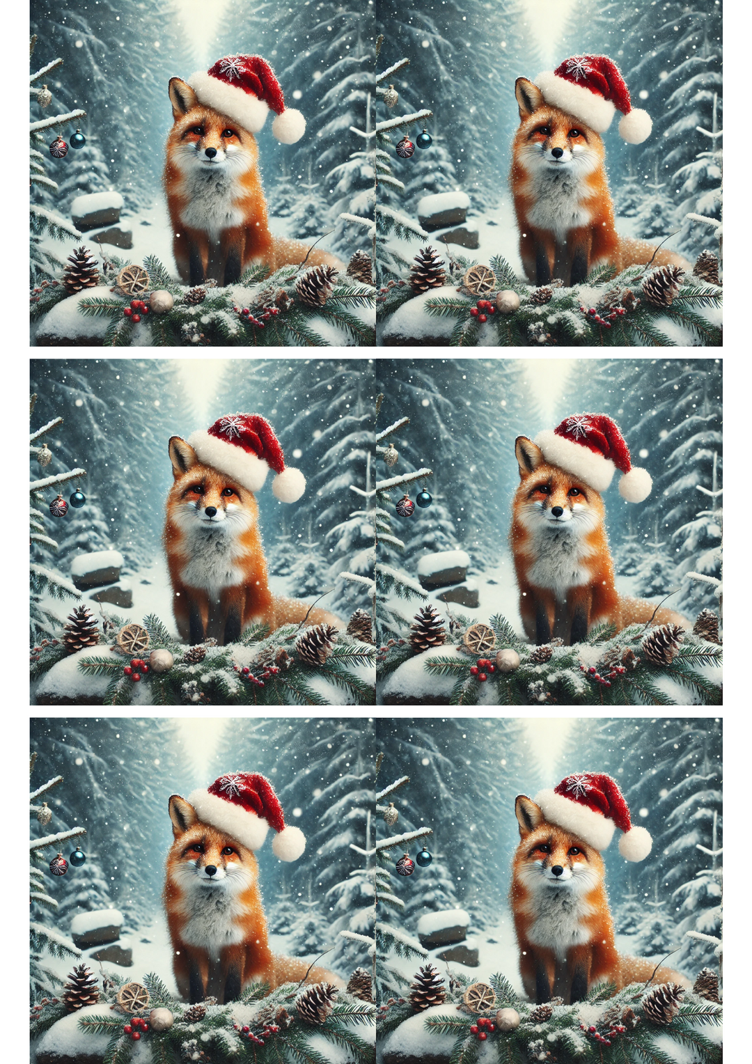 Reispapier für Decoupage-Collage „Fuchs mit Weihnachtsmütze“ Kat. Nr. 1898