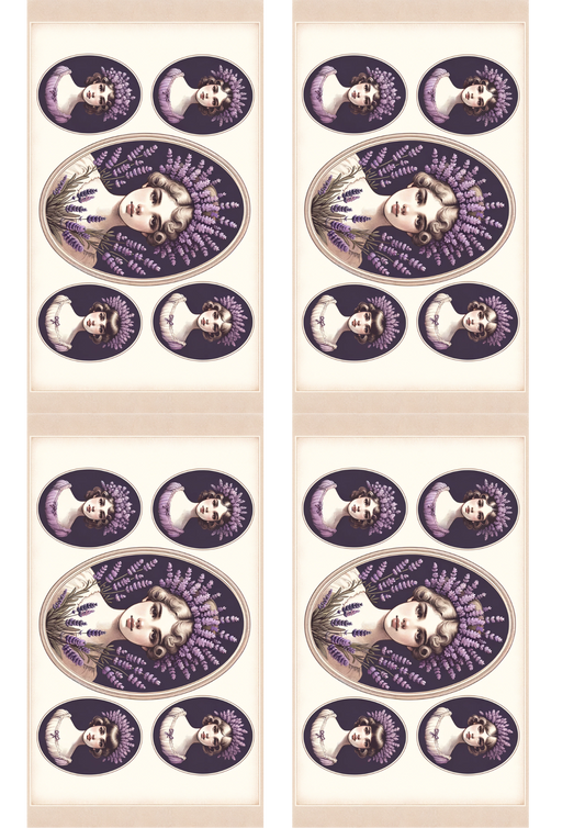Reispapier für Decoupage Mädchenköpfe Lavendel Oval Collage Kat. Nr. 127