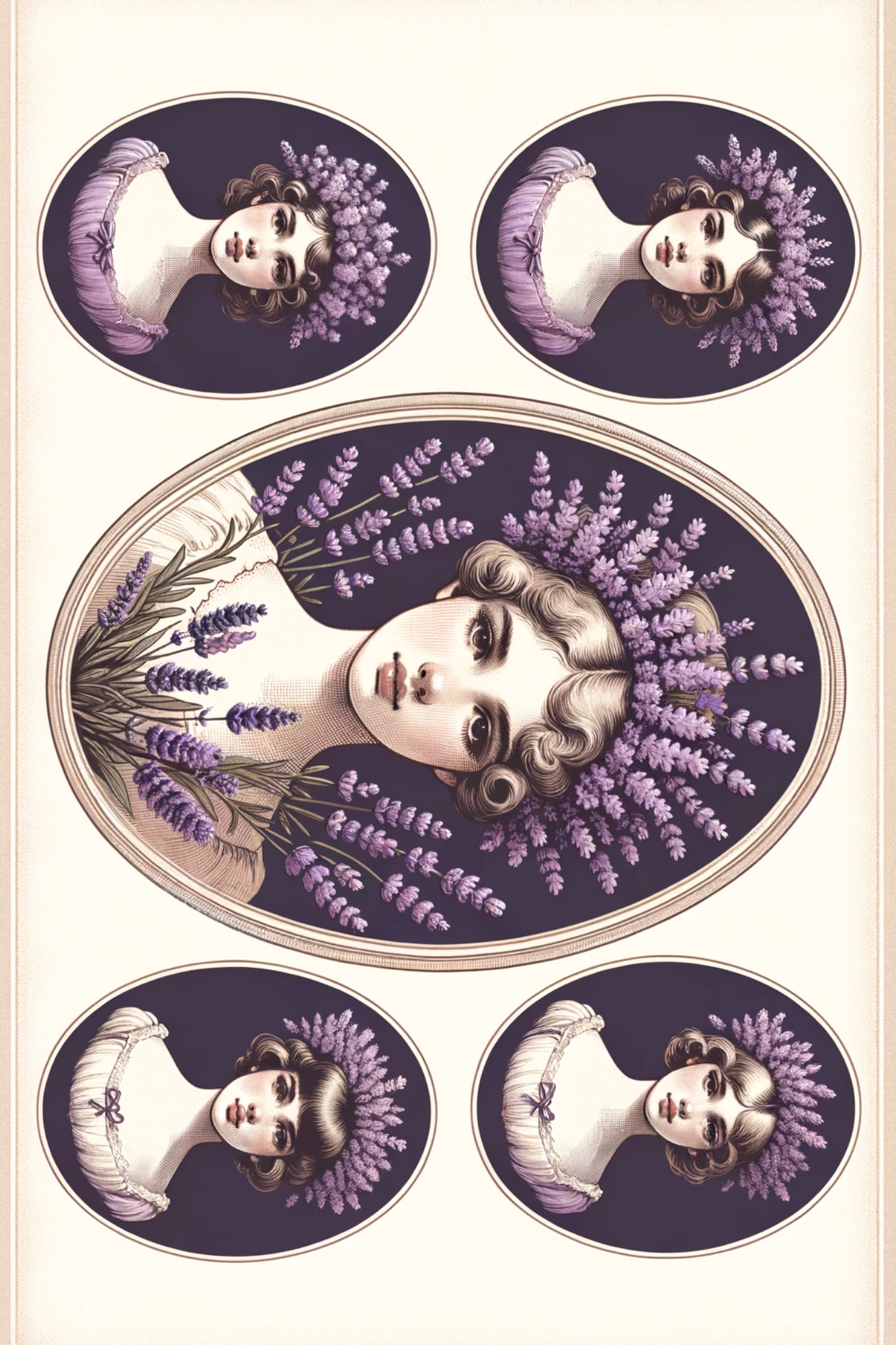 Reispapier für Decoupage Mädchenköpfe Lavendel Oval Voll Kat. Nr. 128