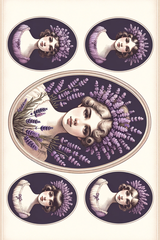 Reispapier für Decoupage Mädchenköpfe Lavendel Oval Voll Kat. Nr. 128