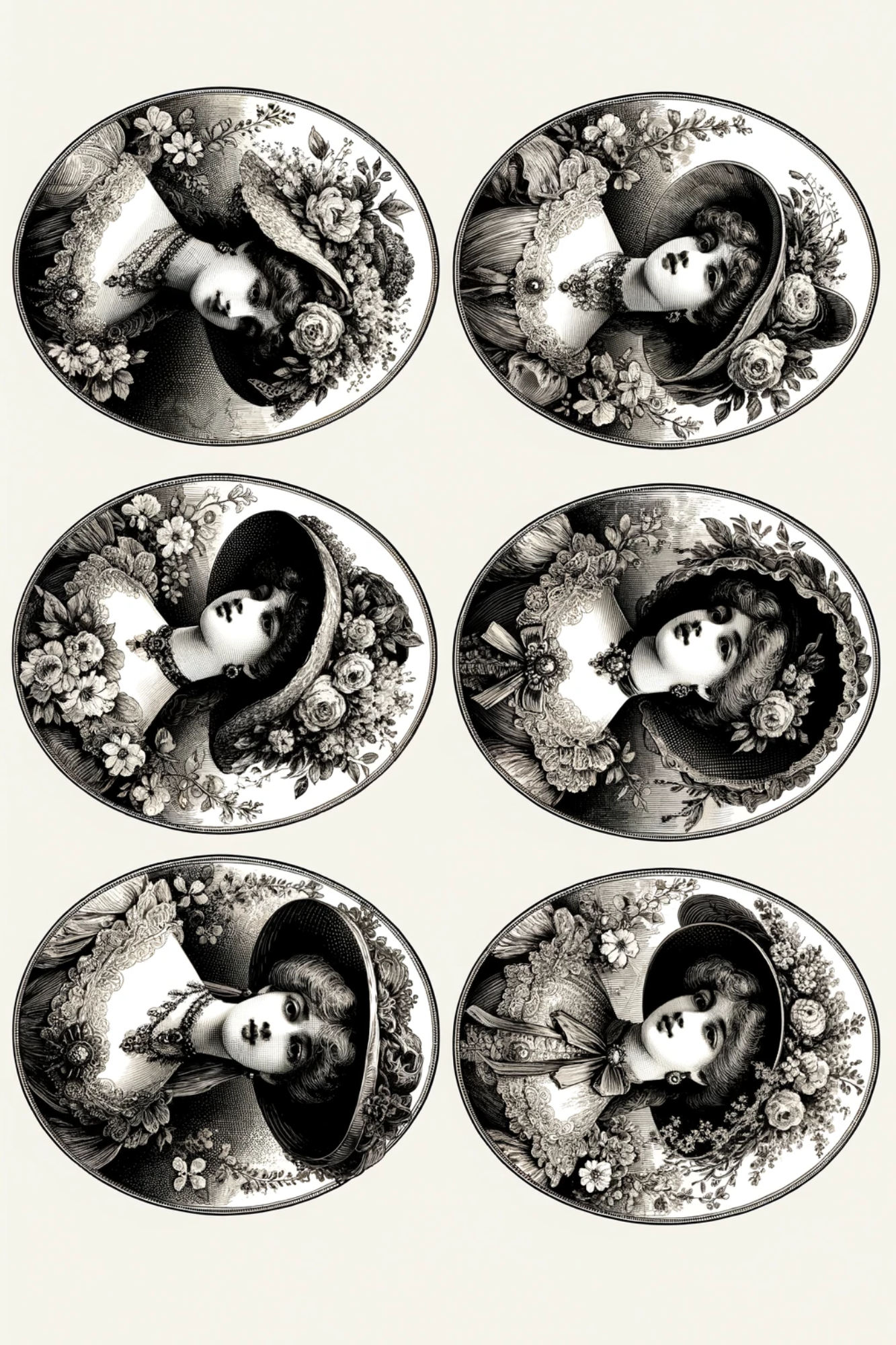 Reispapier für Decoupage-Köpfe, 6 ovale, volle Kat.-Nr. 1835