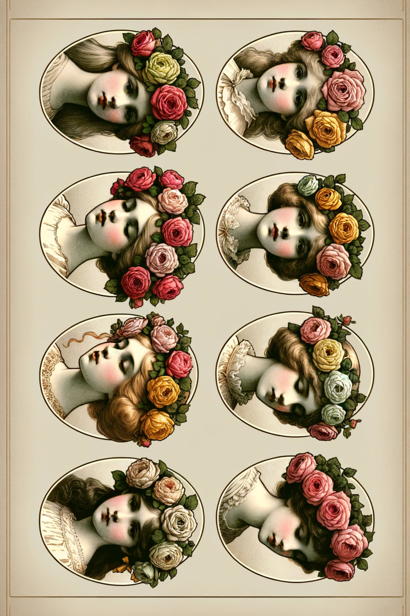 Reispapier für Decoupage-Köpfe in Rosen, oval, voll, Kat.-Nr. 3079
