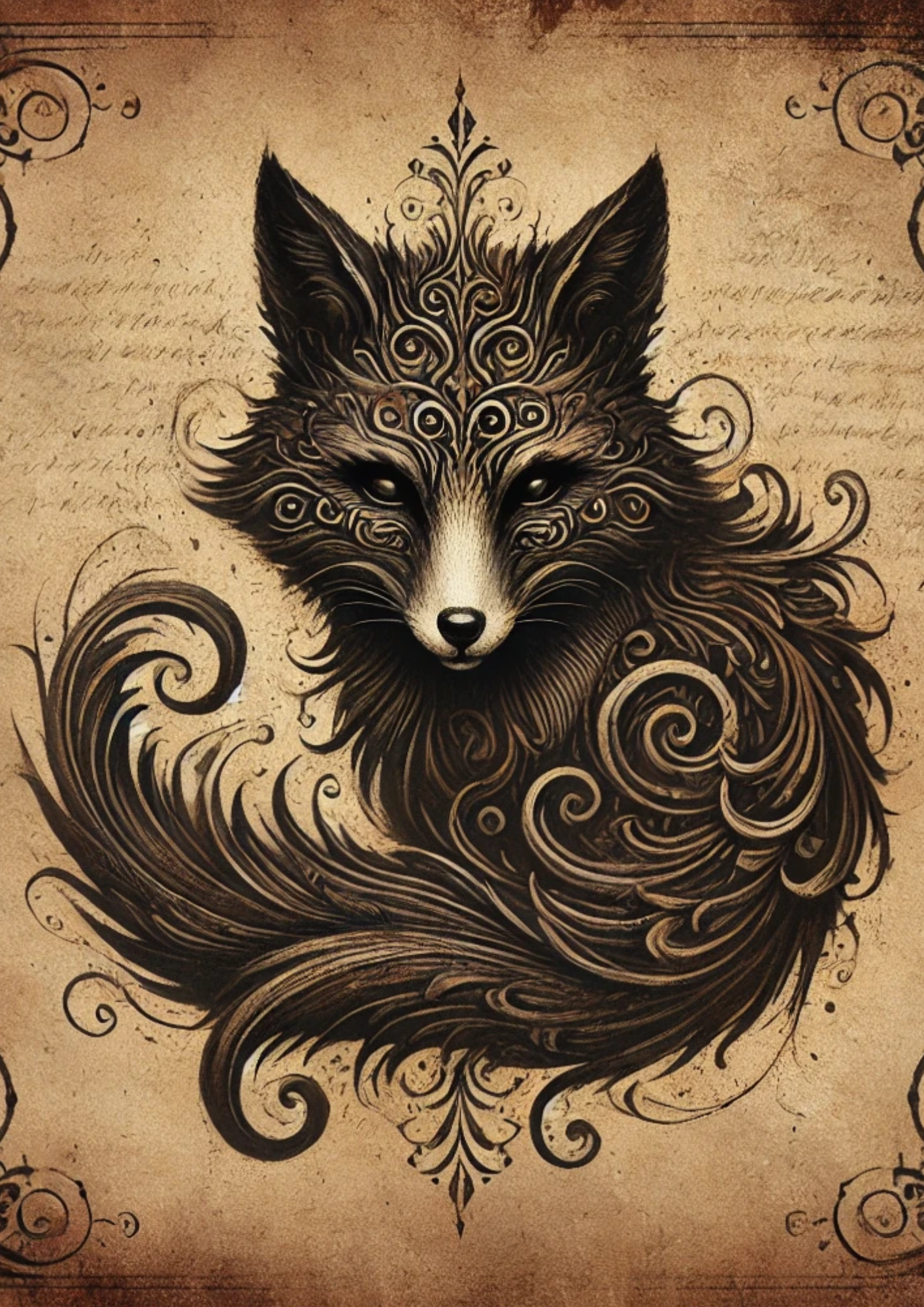 Reispapier für Decoupage im Gothic-Stil, Fuchs, voll, Kat. Nr. 1925