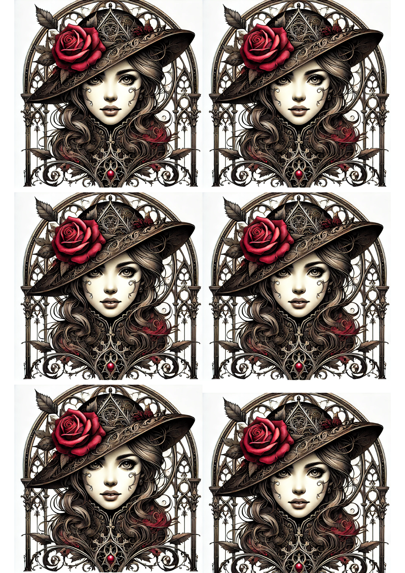 Reispapier für Decoupage Frau mit Rose Collage im Gothic-Stil Kat. Nr. 1940