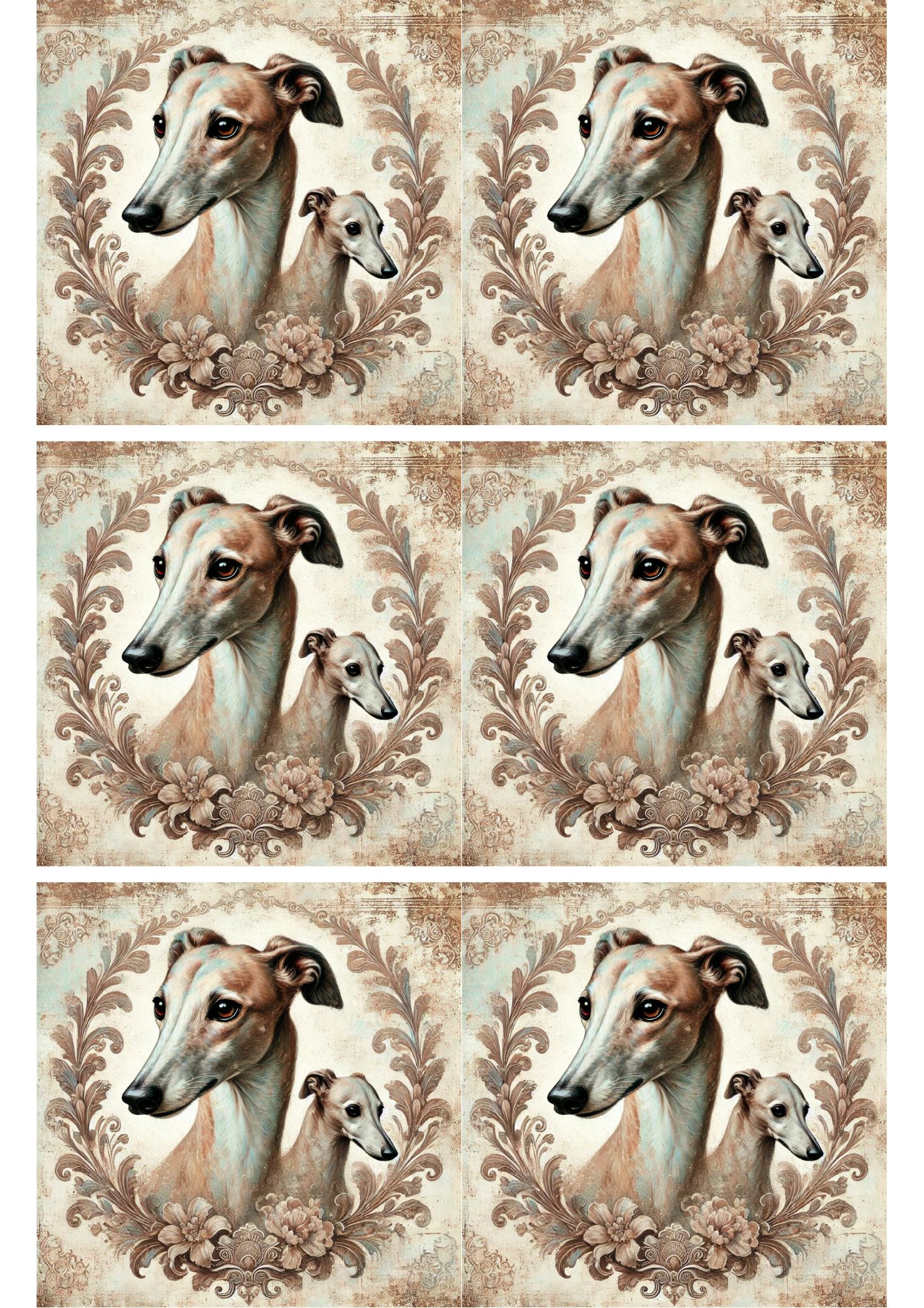Reispapier für Decoupage Windhund Shabby Chic Collage Kat. Nr. 1950