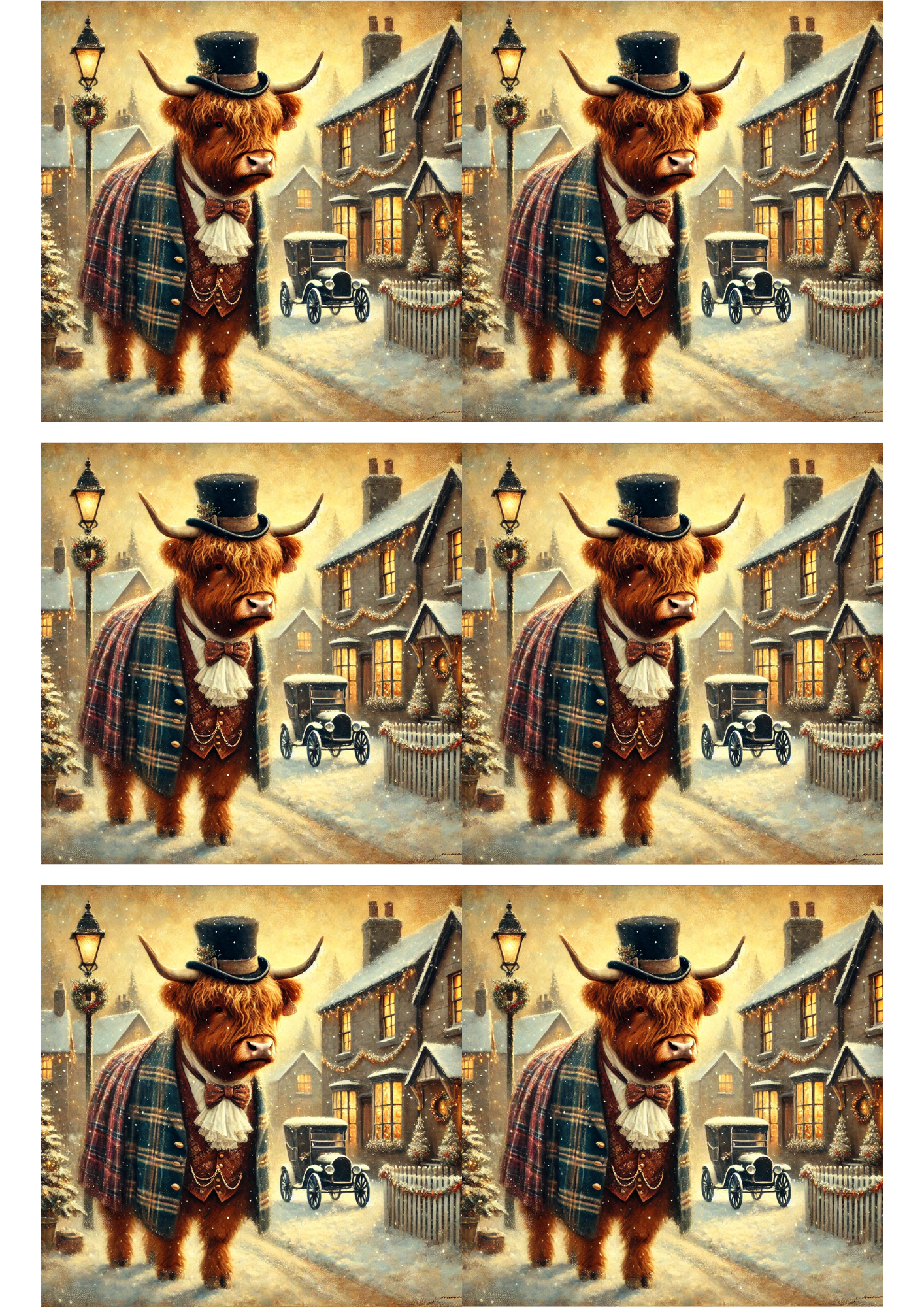 Rice Paper For Decoupage Highland Cow On Christmas Collage Cat. No. 3005