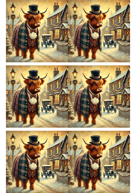 Rice Paper For Decoupage Highland Cow On Christmas Collage Cat. No. 3005