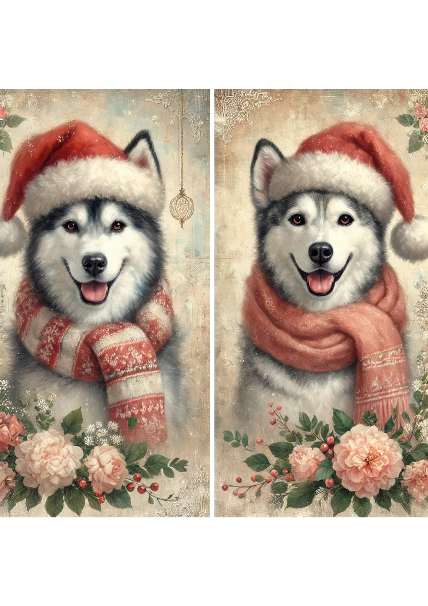 Reispapier für Decoupage Zwei Huskies im Winter Schabby Chic Full Kat. Nr. 2836