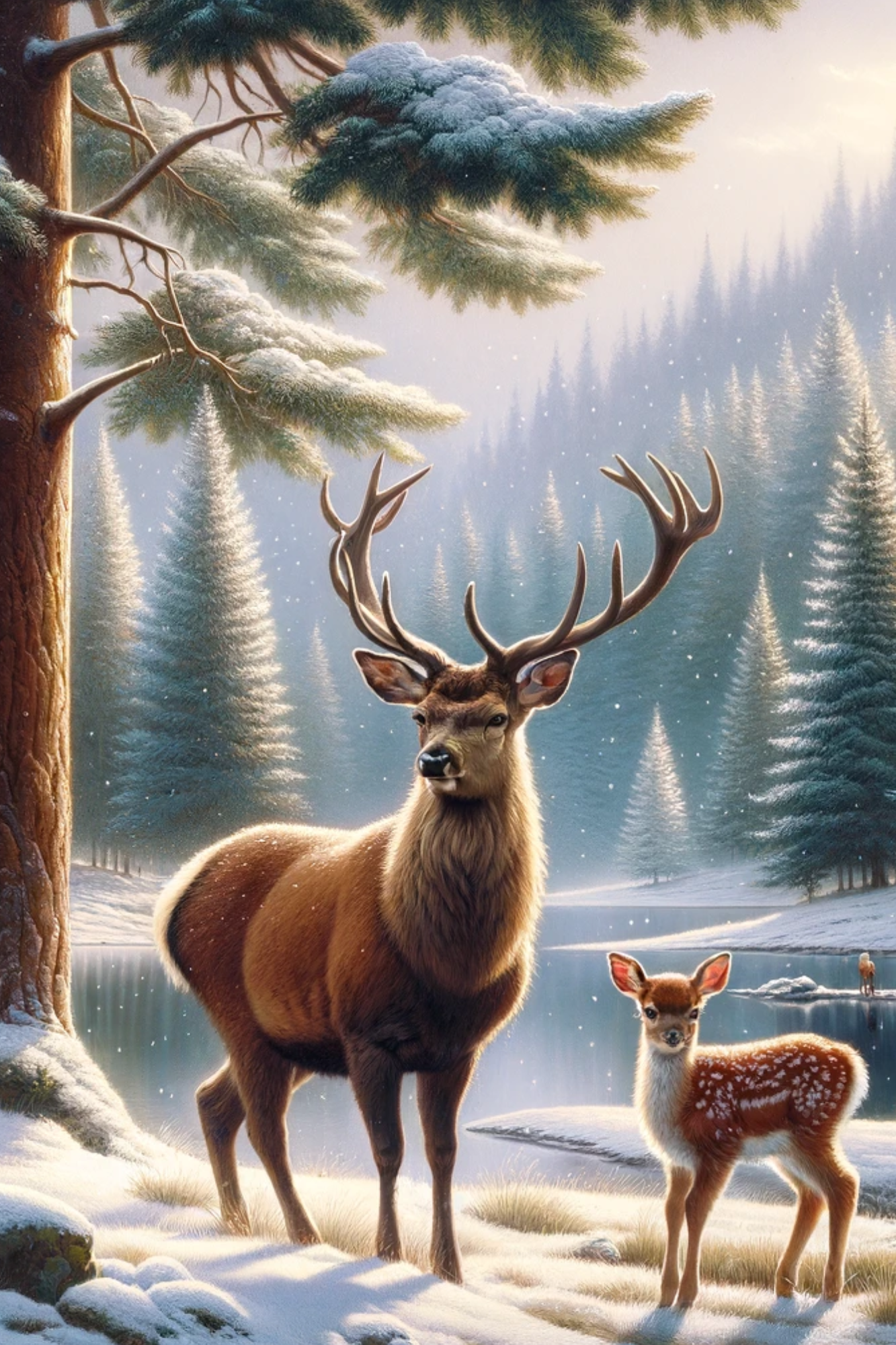 Rice Paper for Decoupage Deer and Fawn in Winter Full Cat. No. 564