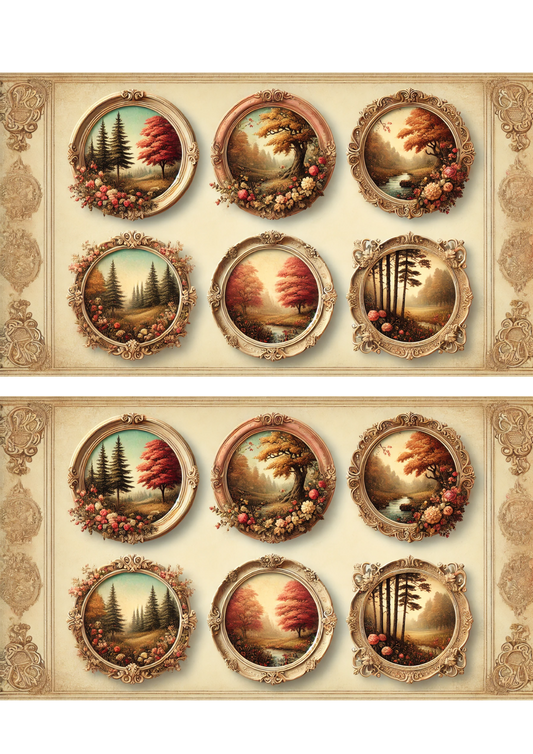 Reispapier für Decoupage Herbstlandschaften im runden Rahmen Shabby Chic Collage Kat. Nr. 3017