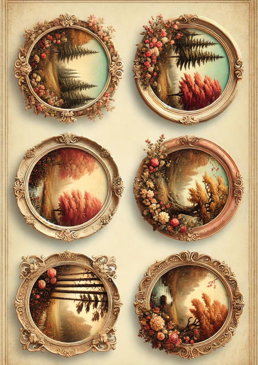 Reispapier für Decoupage Herbstlandschaften im runden Rahmen Shabby Chic Full Kat. Nr. 3018