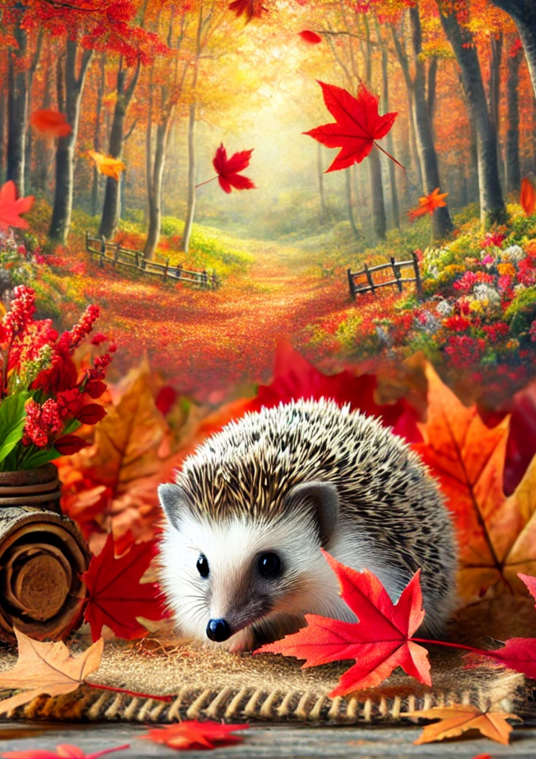 Rice Paper for Decoupage Hedgehog In Autumn Full Cat. No. 1971
