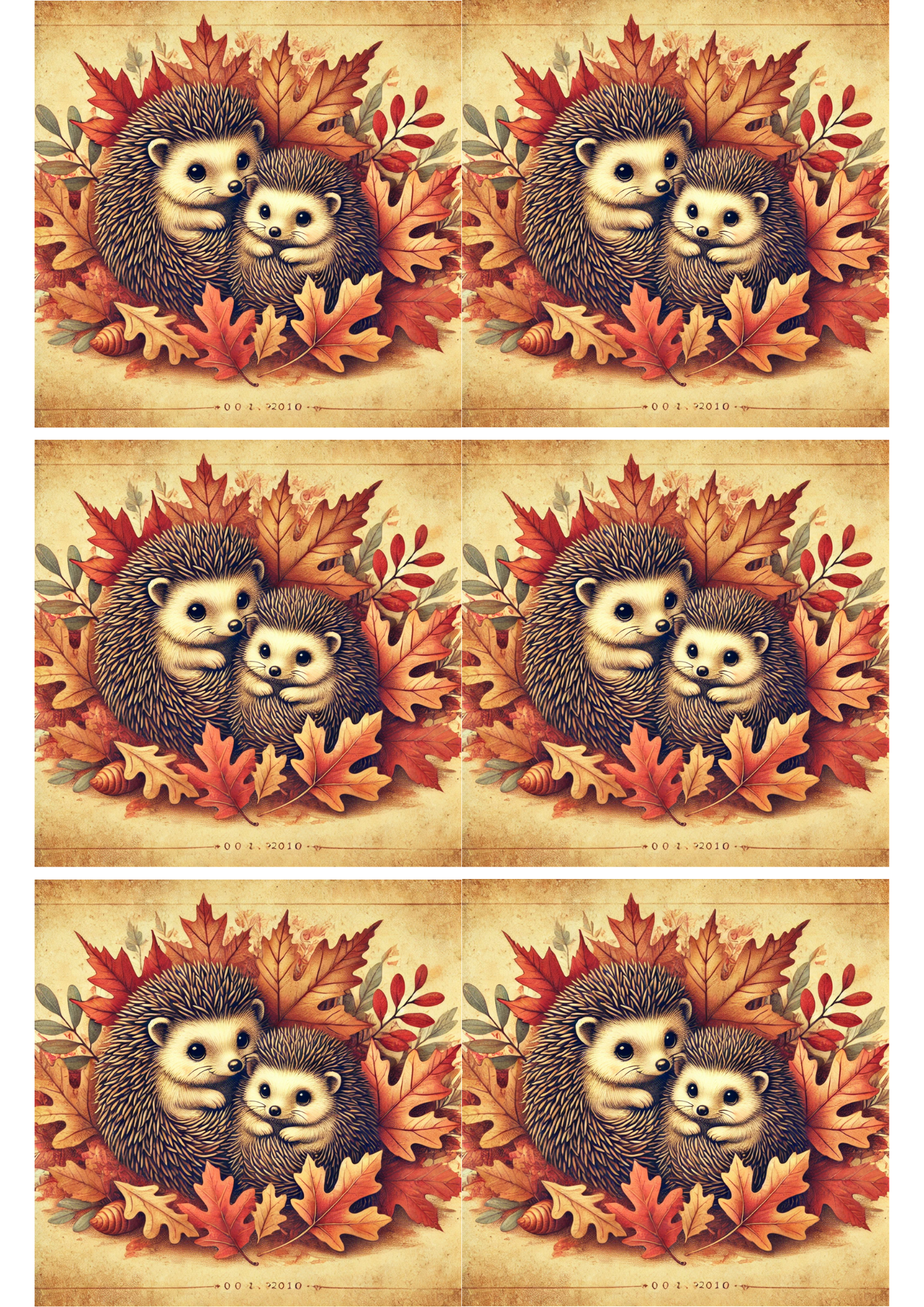 Rice Paper for Decoupage Hedgehogs Among Autumn Leaves 2 Collage Cat. No. 1980