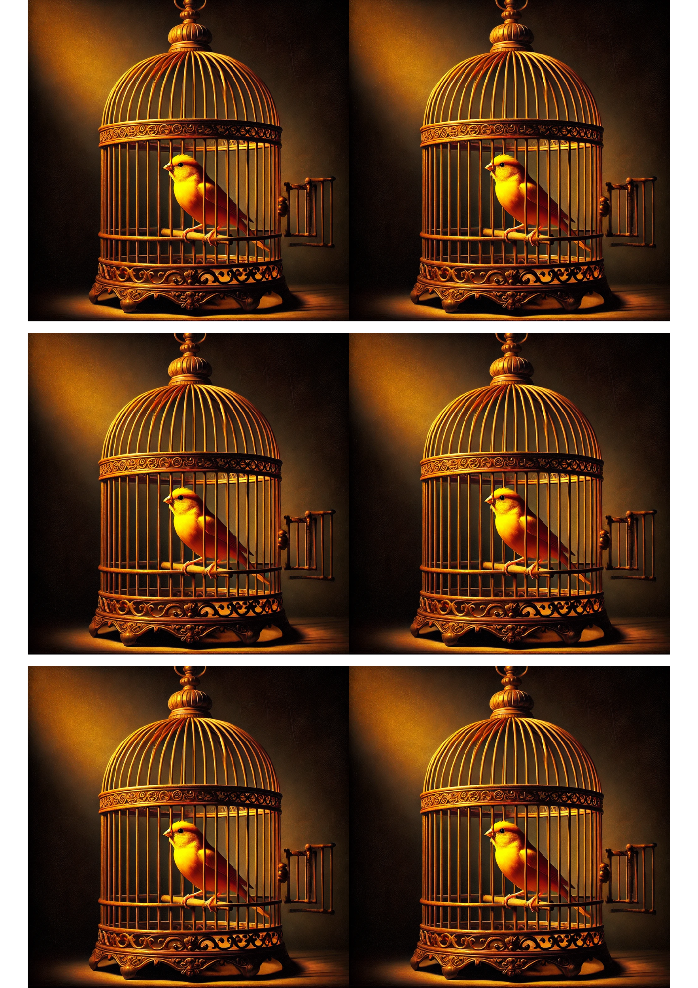 Reispapier für Decoupage, Kanarienvogel im Käfig, Collage im Rembrandt-Stil, Kat. Nr. 1994