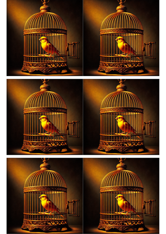 Reispapier für Decoupage, Kanarienvogel im Käfig, Collage im Rembrandt-Stil, Kat. Nr. 1994