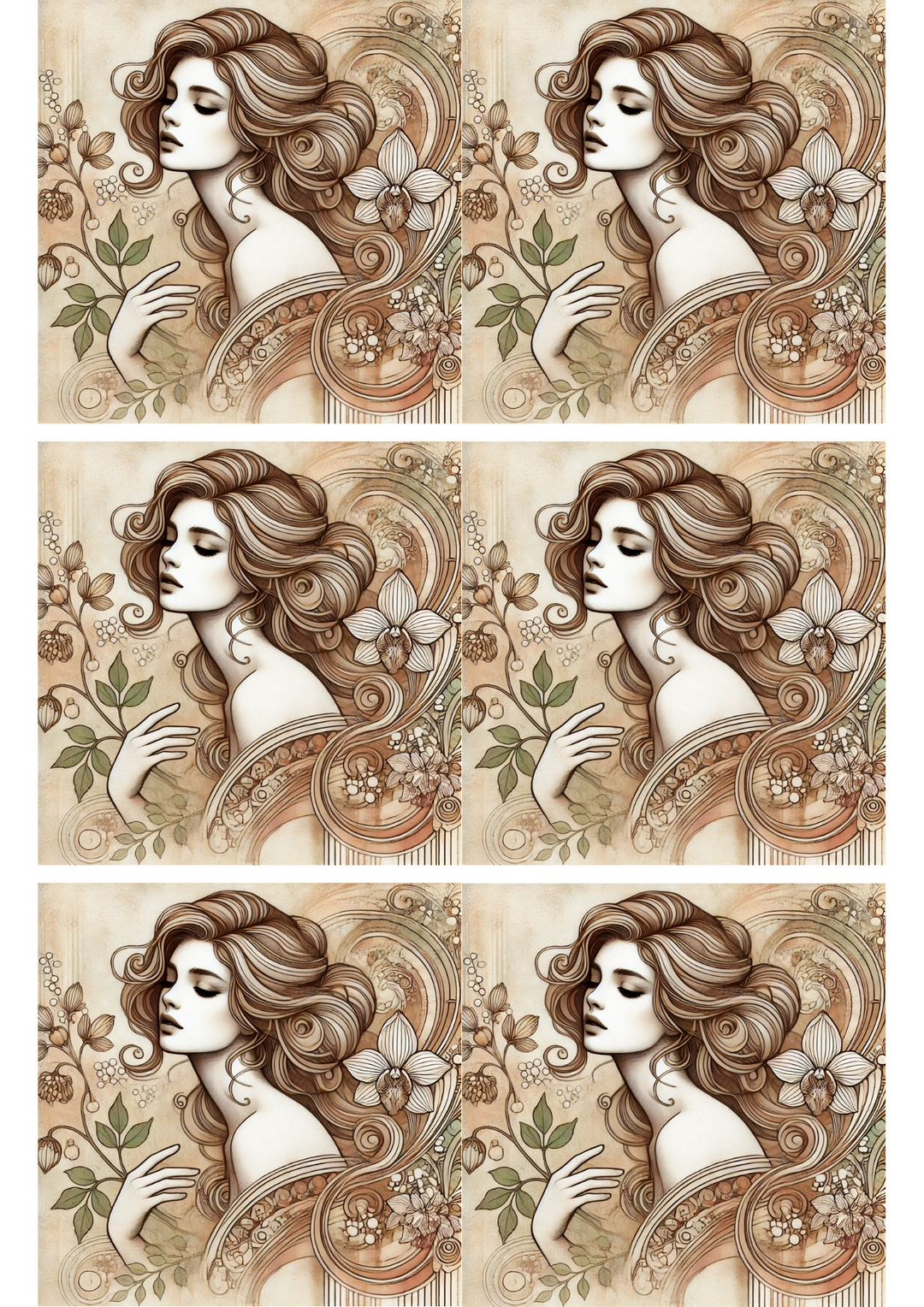 Reispapier für Decoupage, Frauenporträt, Jugendstil-Collage, Kat.-Nr. 3025