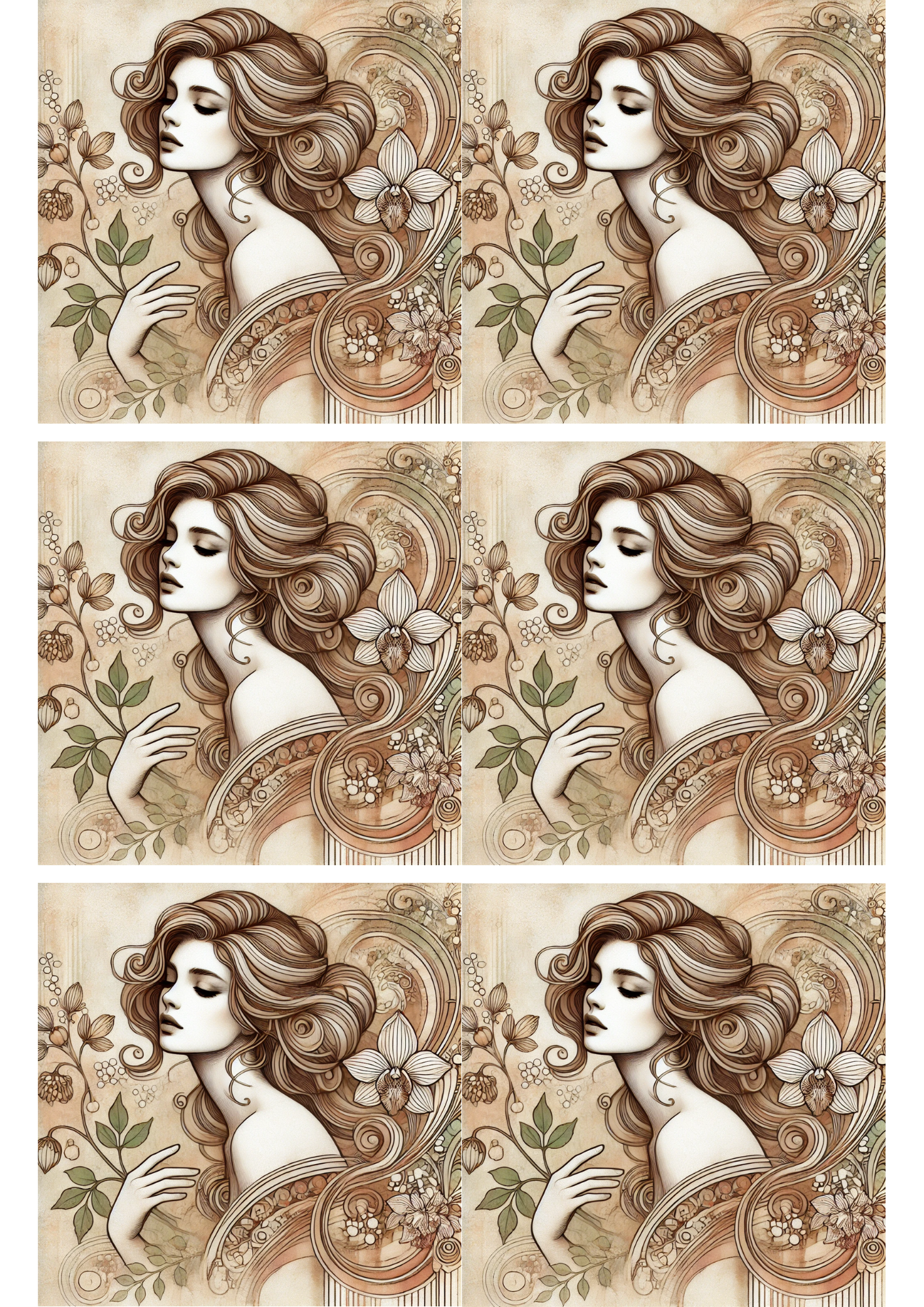 Reispapier für Decoupage, Frauenporträt, Jugendstil-Collage, Kat.-Nr. 3025