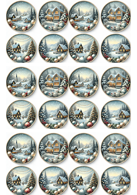 Rice Paper For Decoupage Winter Landscapes In Circles Collage Cat. No. 3027