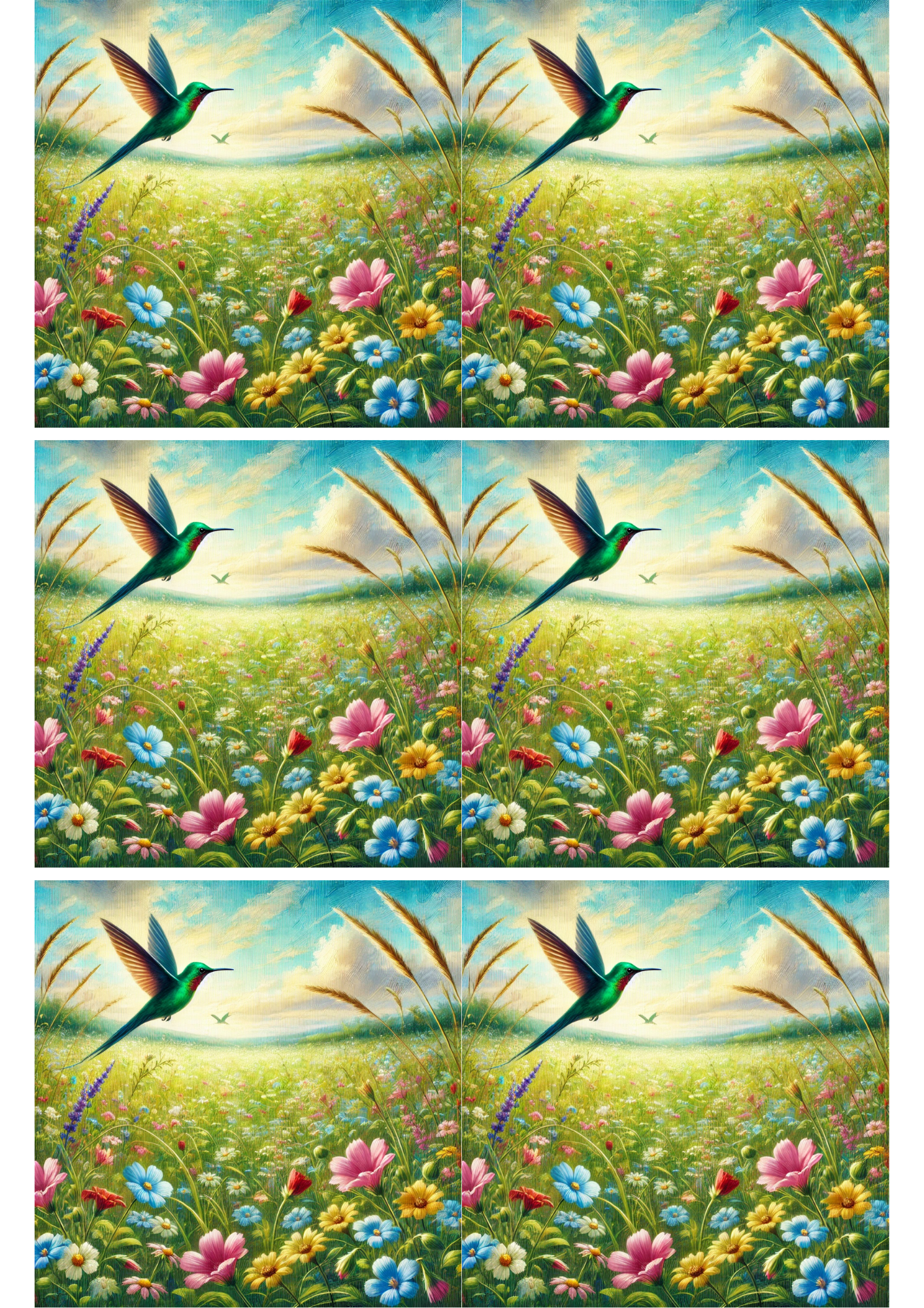 Reispapier für Decoupage-Collage „Kolibri über Wiese“ Kat. Nr. 2012