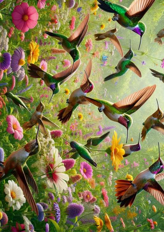 Reispapier für Decoupage Kolibris auf der Wiese, volle Katze Nr. 1120