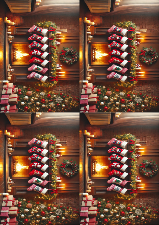Rice Paper for Decoupage Fireplace With Hanging Stockings For Gifts Collage Cat. No. 1524