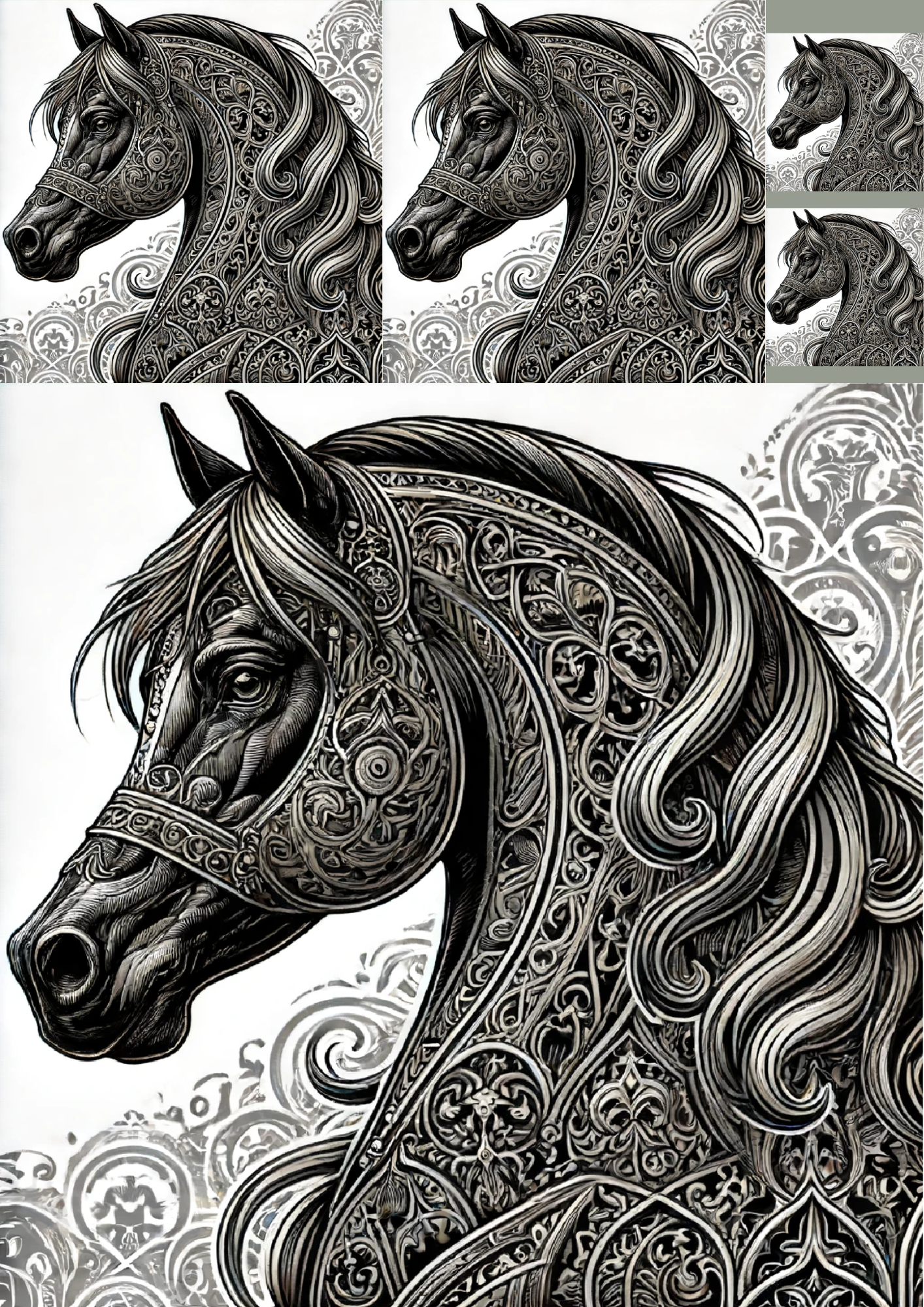 Reispapier für Decoupage Pferd im Gothic-Stil Collage Kat. Nr. 1194