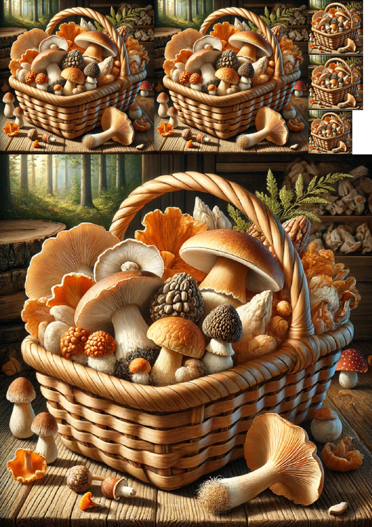Reispapier für Decoupage-Korb voller verschiedener Pilzcollage Kat. Nr. 1196