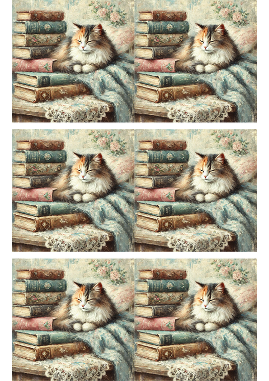 Reispapier für Decoupage Katze Bibliophile Shabby Chic Collage Katze. Nr. 3033