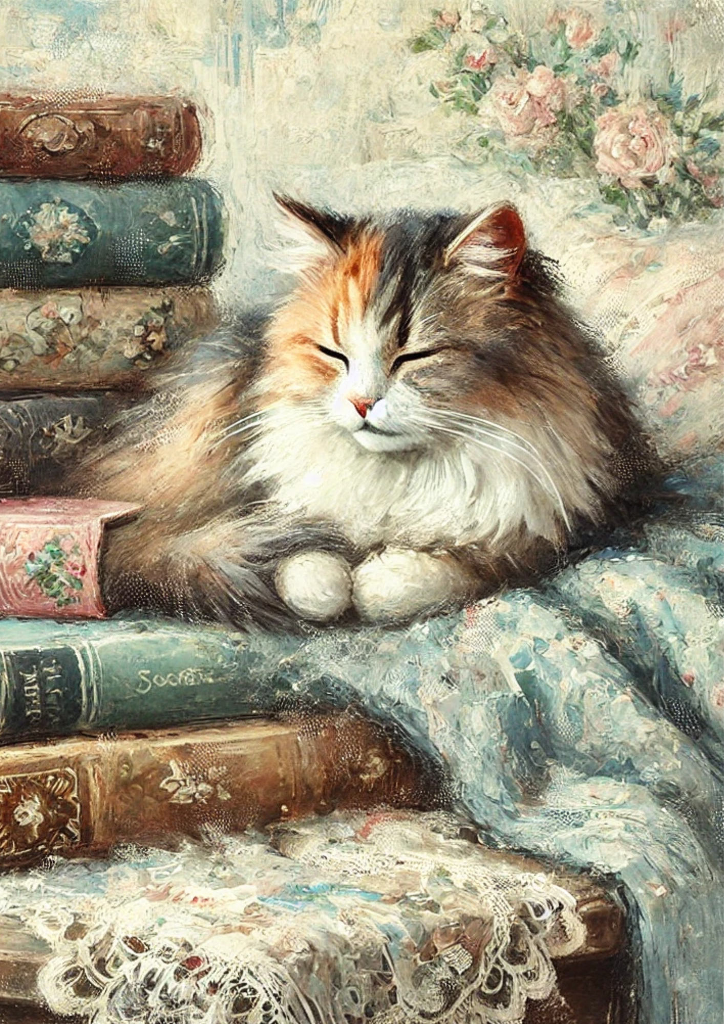 Reispapier für Decoupage Katze Bibliophile Shabby Chic Volle Kat. Nr. 3034