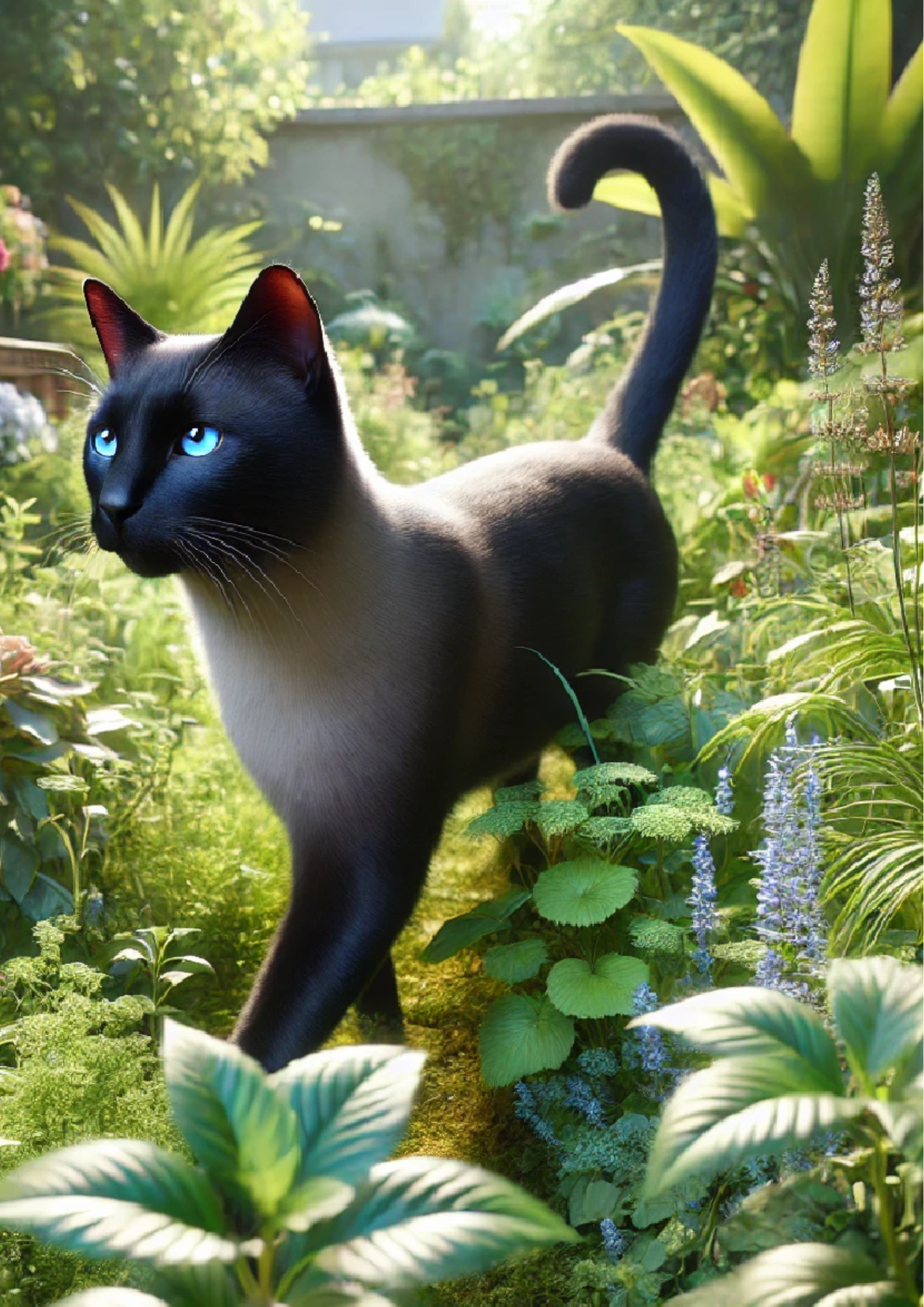 Reispapier für Decoupage, dunkle Siamkatze im Garten, vollständige Kat.-Nr. 1308