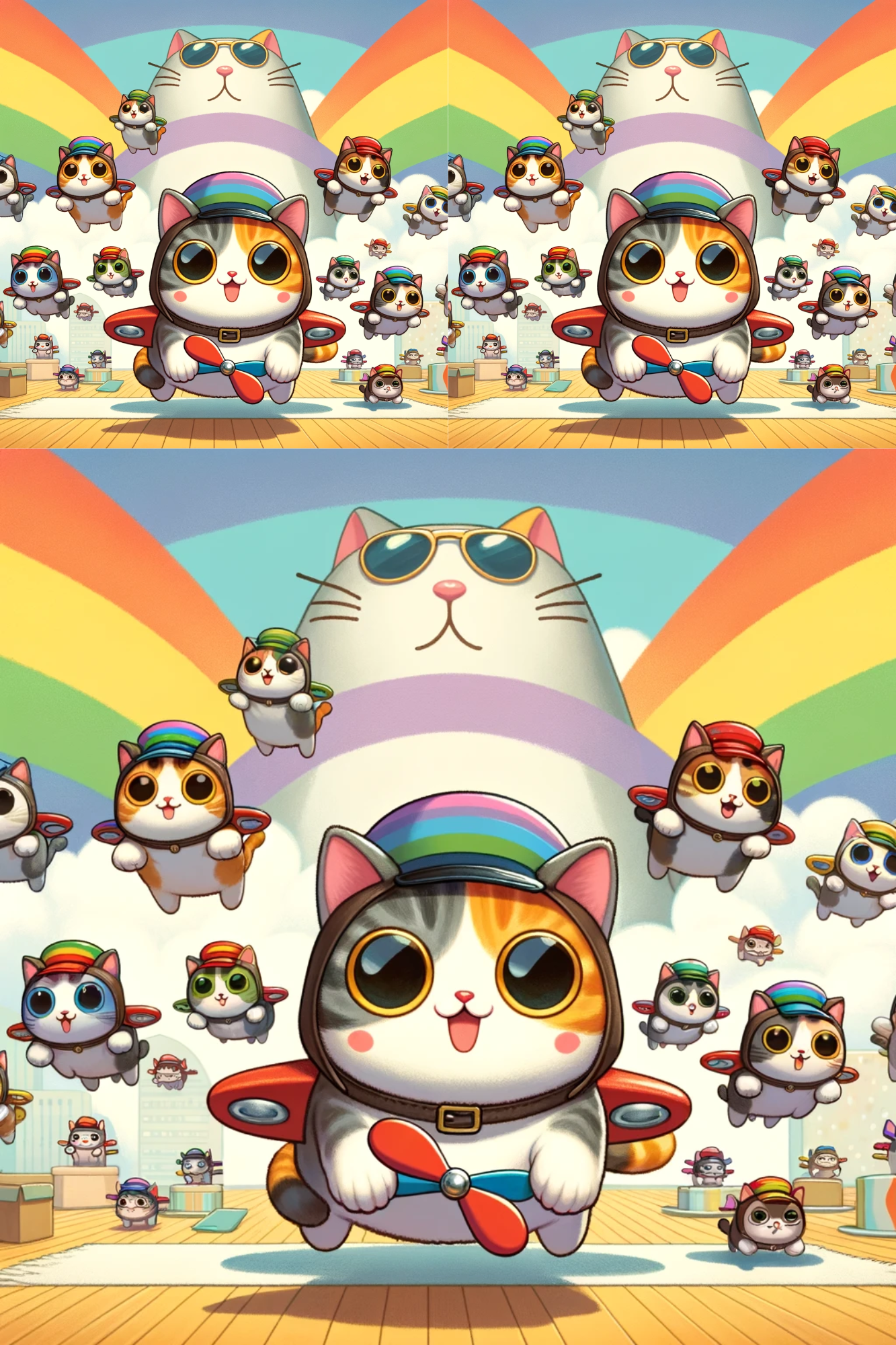 Reispapier für Decoupage Katze mit Regenbogen Manga Katze Nr. 54