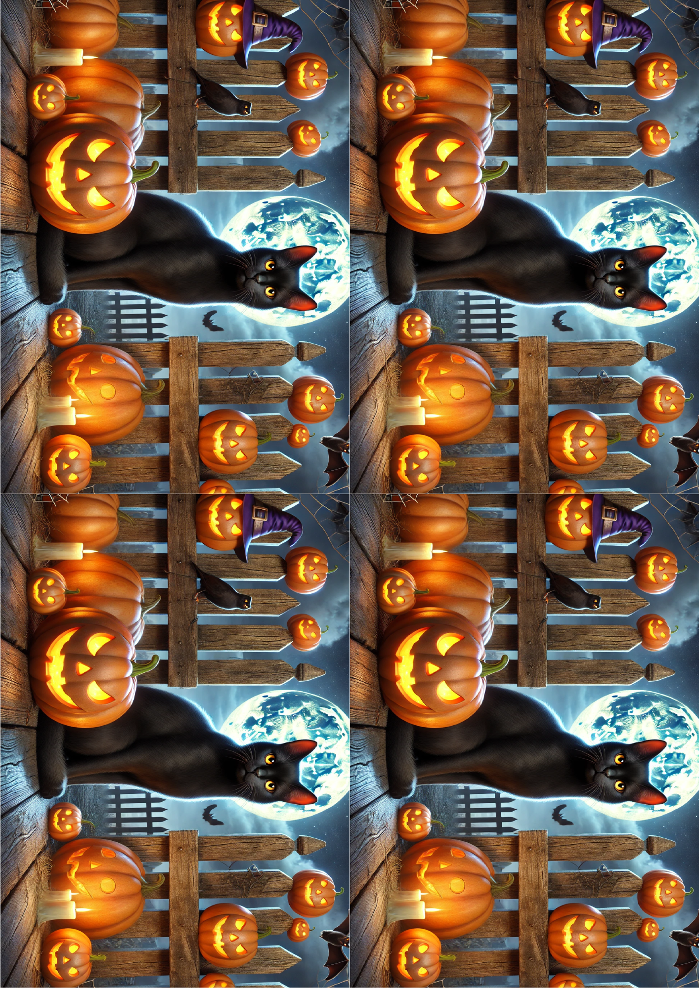 Reispapier für Decoupage Halloween Katze und Kürbisse Collage Kat. Nr. 1614