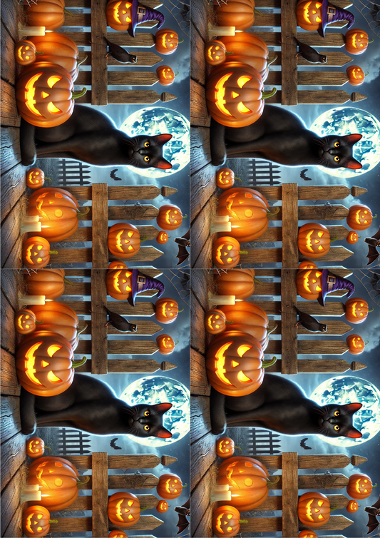 Reispapier für Decoupage Halloween Katze und Kürbisse Collage Kat. Nr. 1614