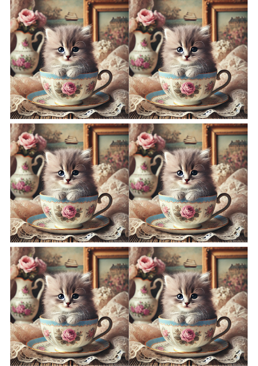 Reispapier für Decoupage-Collage „Kätzchen in einer Tasse“, Kat.-Nr. 2034