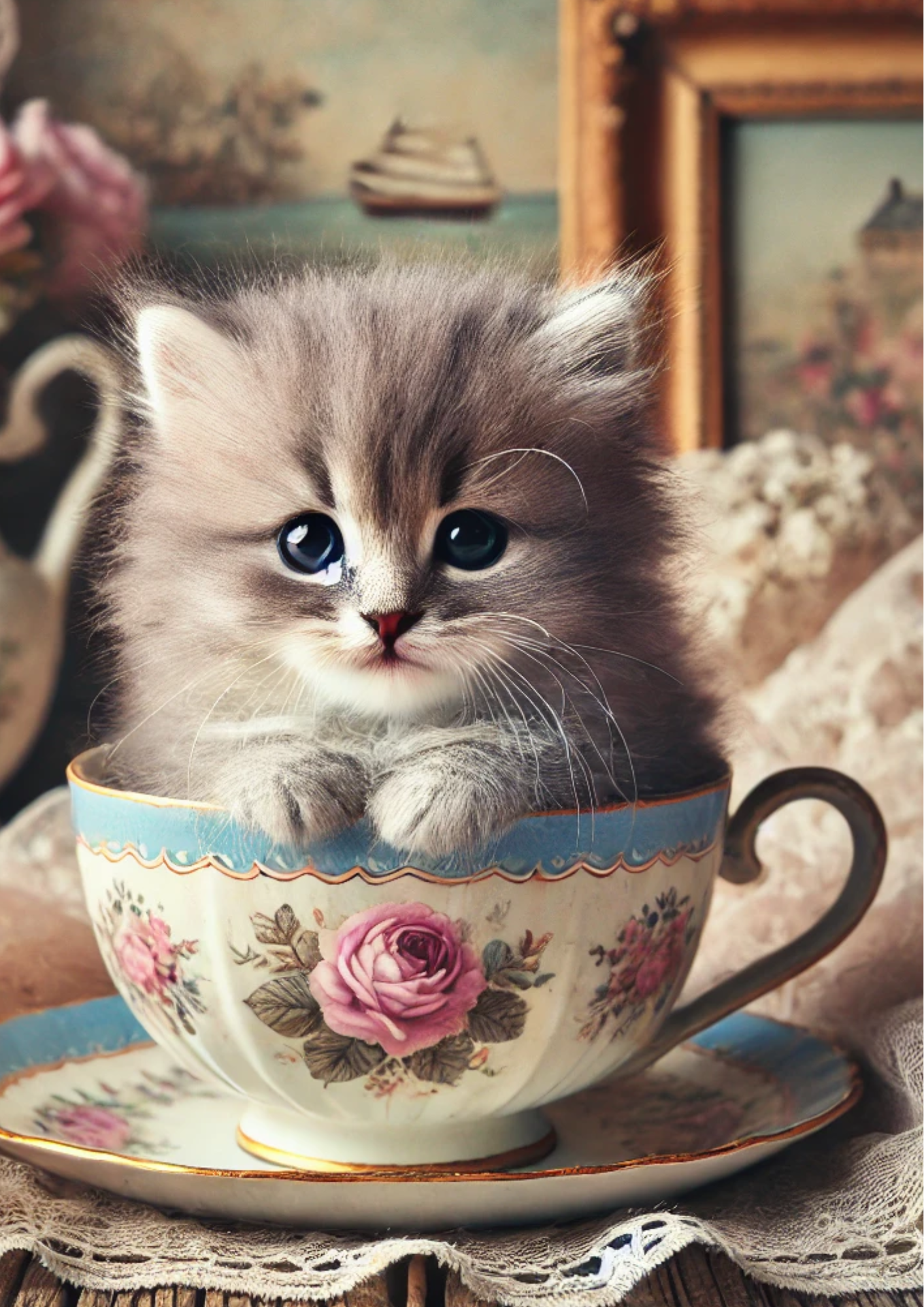 Reispapier für Decoupage Kätzchen in einer Tasse, Kat. Nr. 2035
