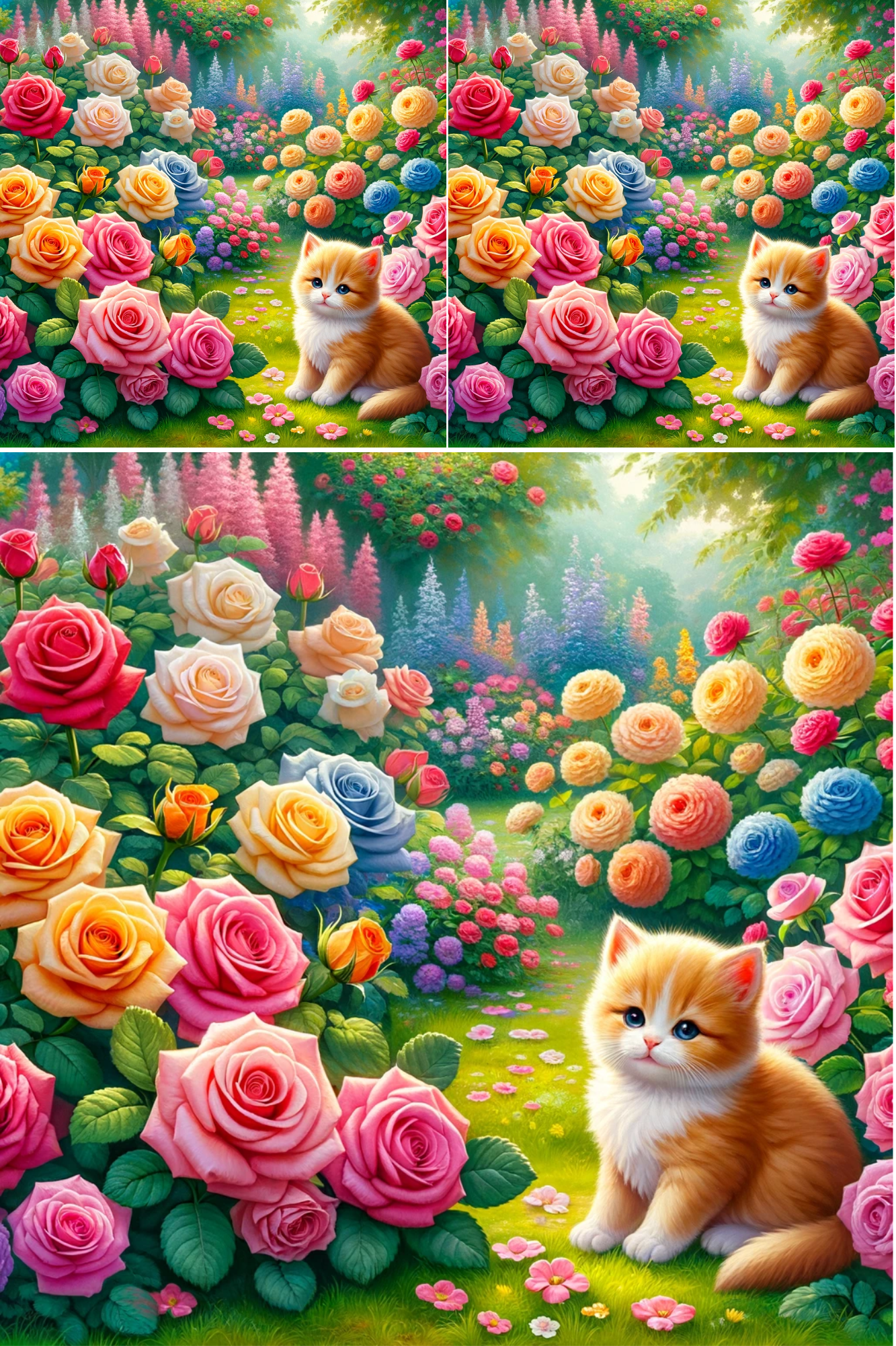Rice Paper for Decoupage Kitten in the Rose Garden Full Cat No. 614