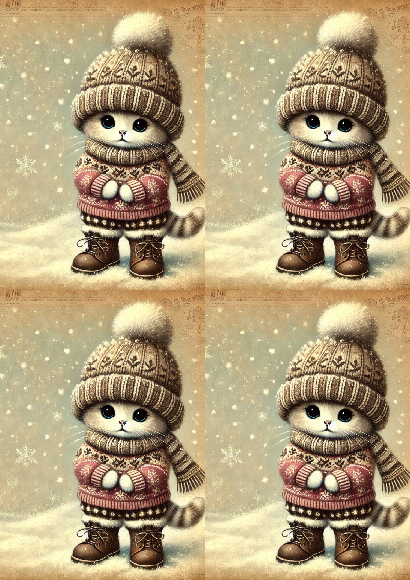 Reispapier für Decoupage Kätzchen im Winter Vintage Collage Kat. Nr. 1678