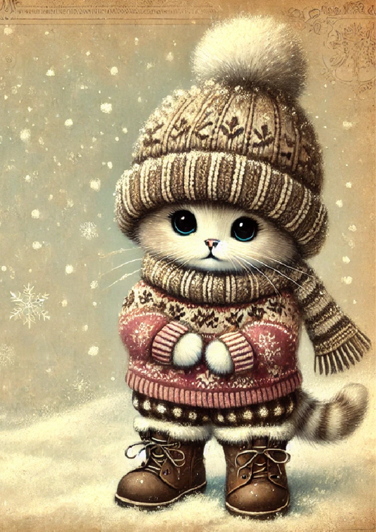 Rice Paper for Decoupage Kitten in Winter Vintage Full Cat. No. 1679