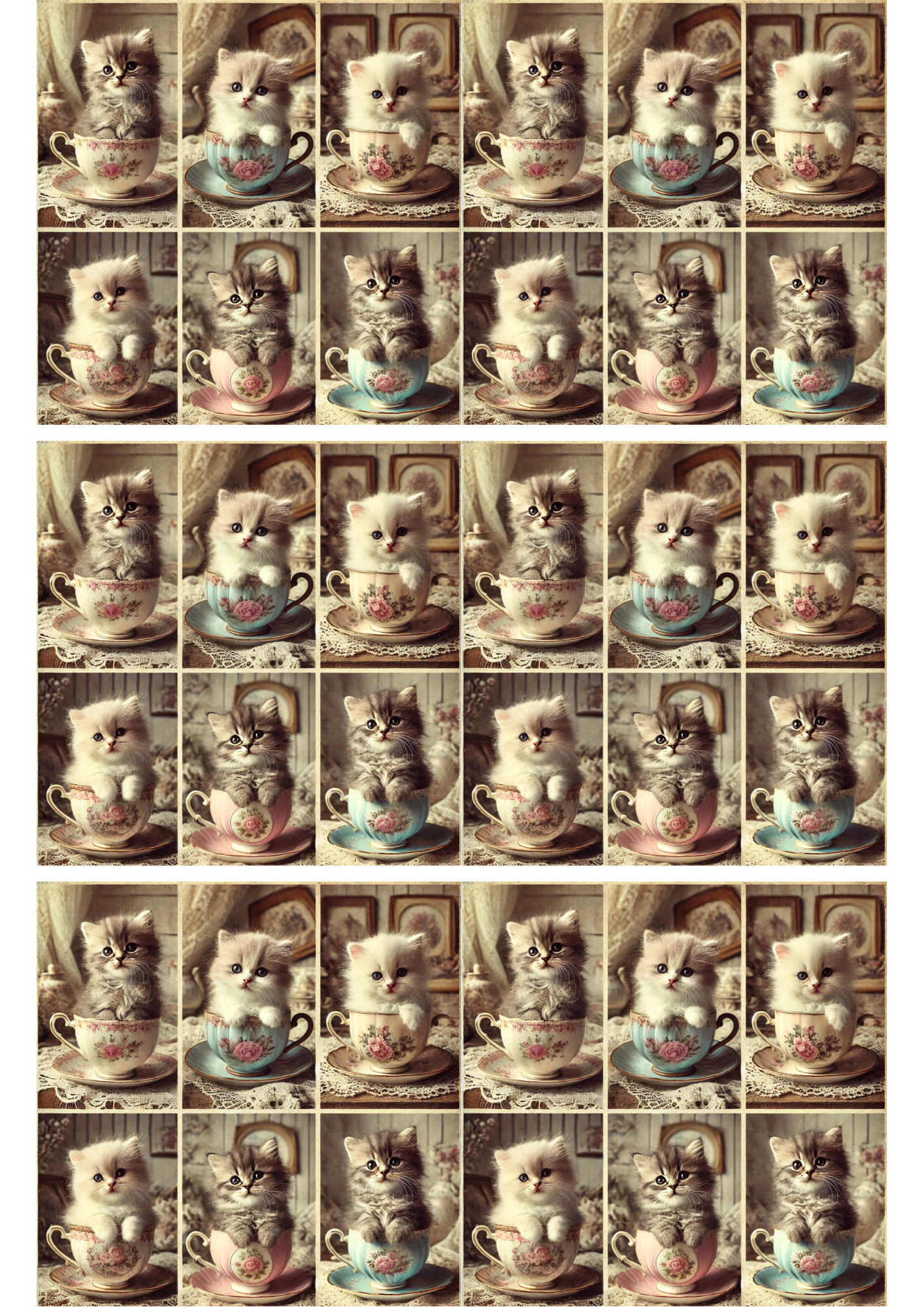 Reispapier für Decoupage-Collage „Kätzchen und Tassen“ Kat. Nr. 2036